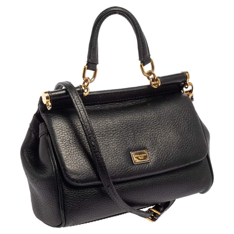 Pre Owned Dolce and Gabbana Black Leather Small Miss Sicily Top Handle Bag