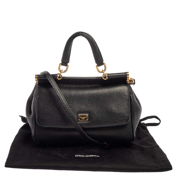 Pre Owned Dolce and Gabbana Black Leather Small Miss Sicily Top Handle Bag