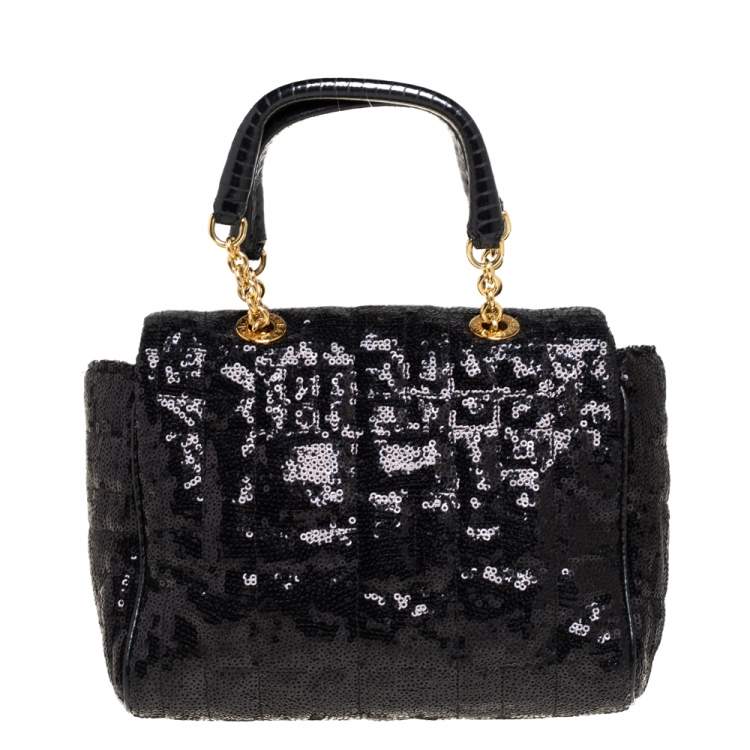 Pre Owned Dolce & Gabbana Black Sequin Small Sicily Top Handle Bag