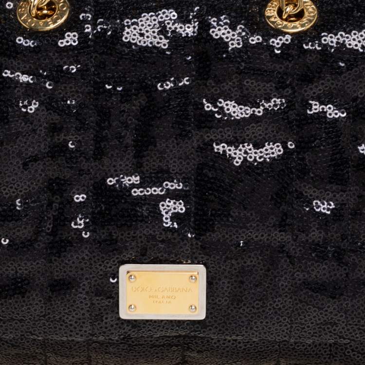 Pre Owned Dolce & Gabbana Black Sequin Small Sicily Top Handle Bag