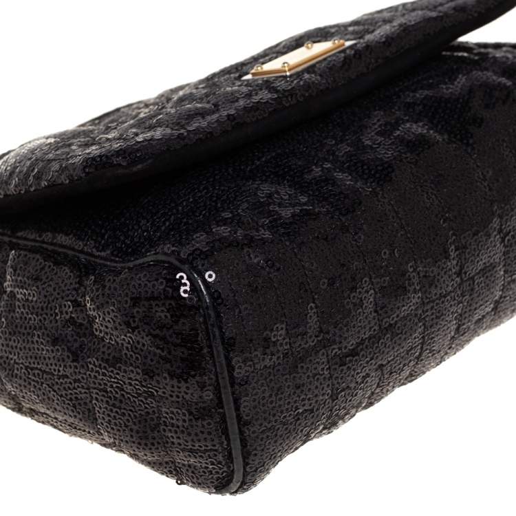 Pre Owned Dolce & Gabbana Black Sequin Small Sicily Top Handle Bag