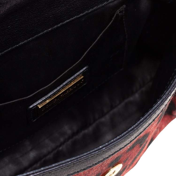 Pre Owned Dolce & Gabbana Red/Black Canvas Small Miss Sicily Top Handle Bag