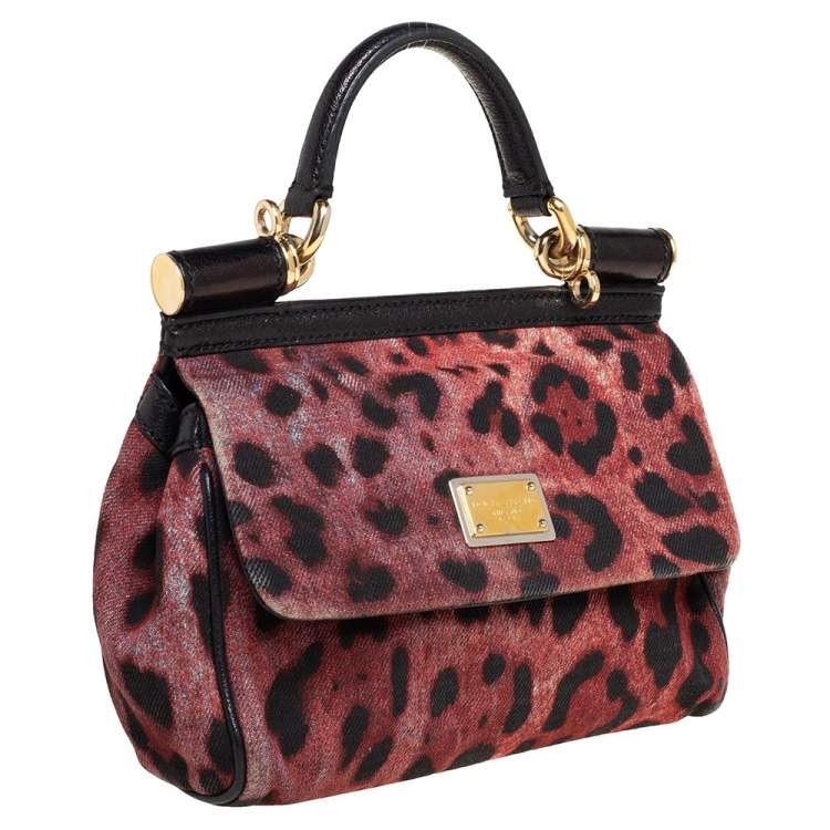 Pre Owned Dolce & Gabbana Red/Black Canvas Small Miss Sicily Top Handle Bag