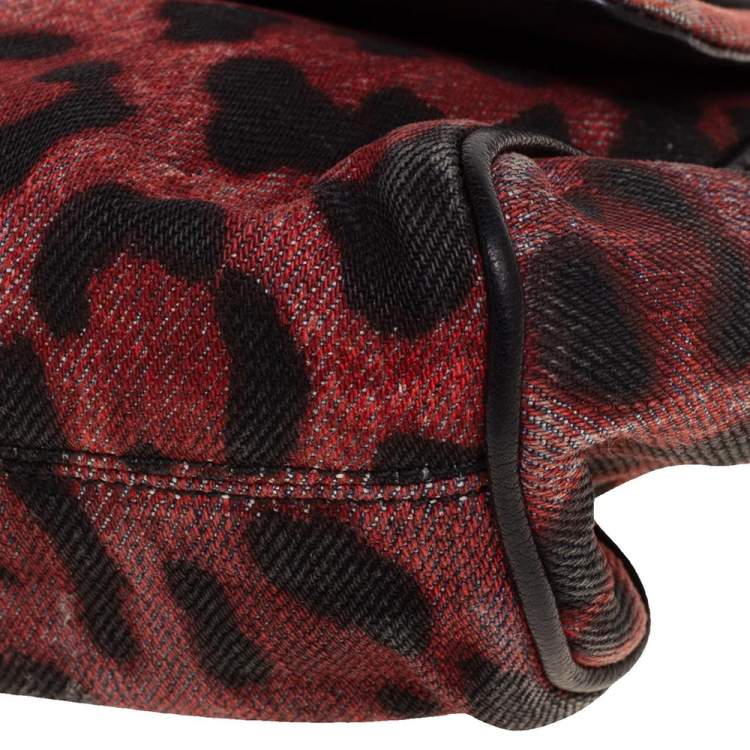 Pre Owned Dolce & Gabbana Red/Black Canvas Small Miss Sicily Top Handle Bag