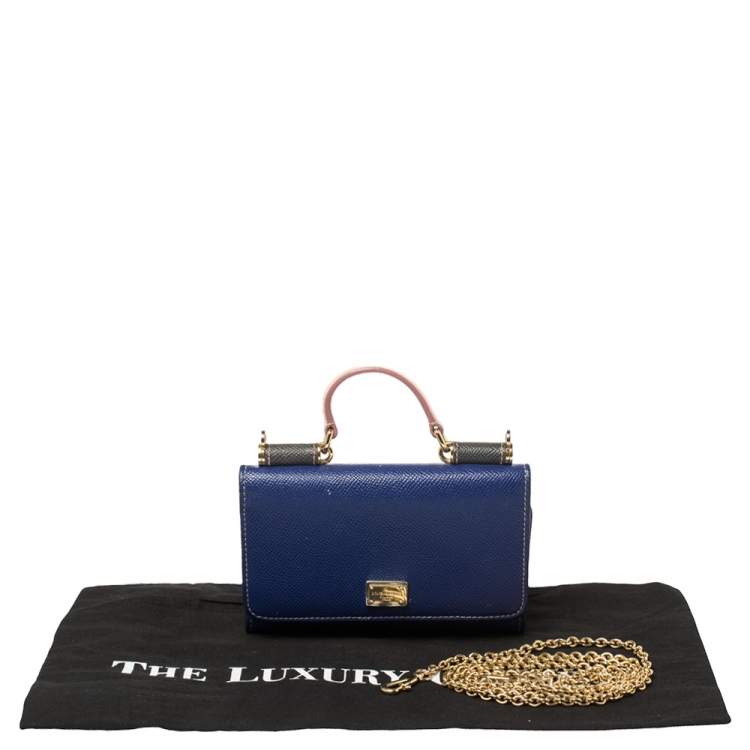 Pre Owned Dolce & Gabbana Blue Leather Miss Sicily Von Wallet on Chain