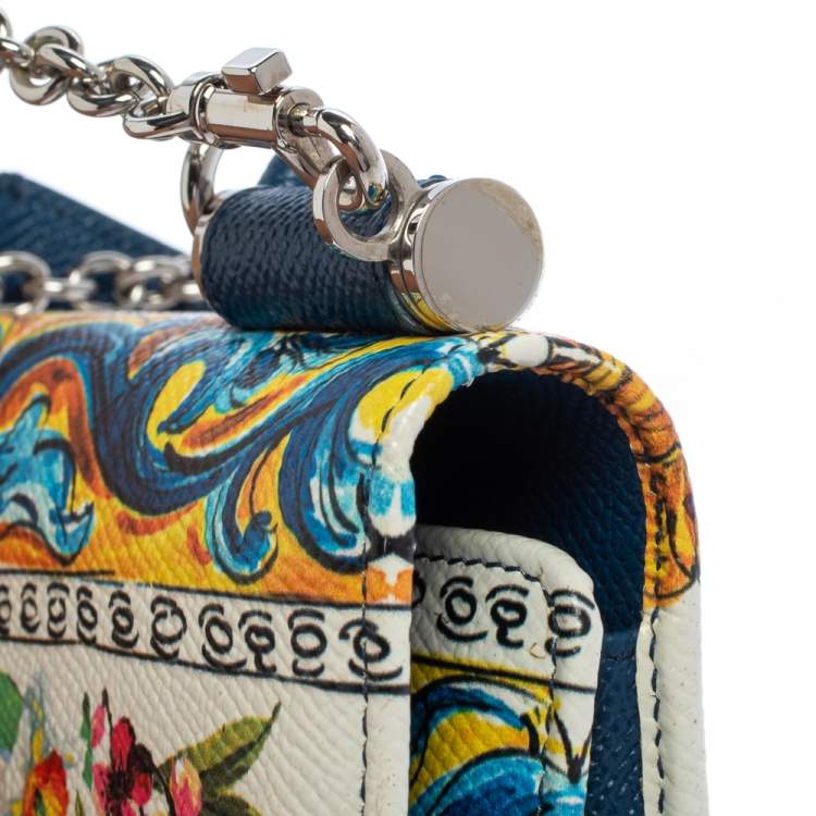 Pre Owned Dolce & Gabbana Multicolor Floral Print Leather Miss Sicily Von Wallet on Chain