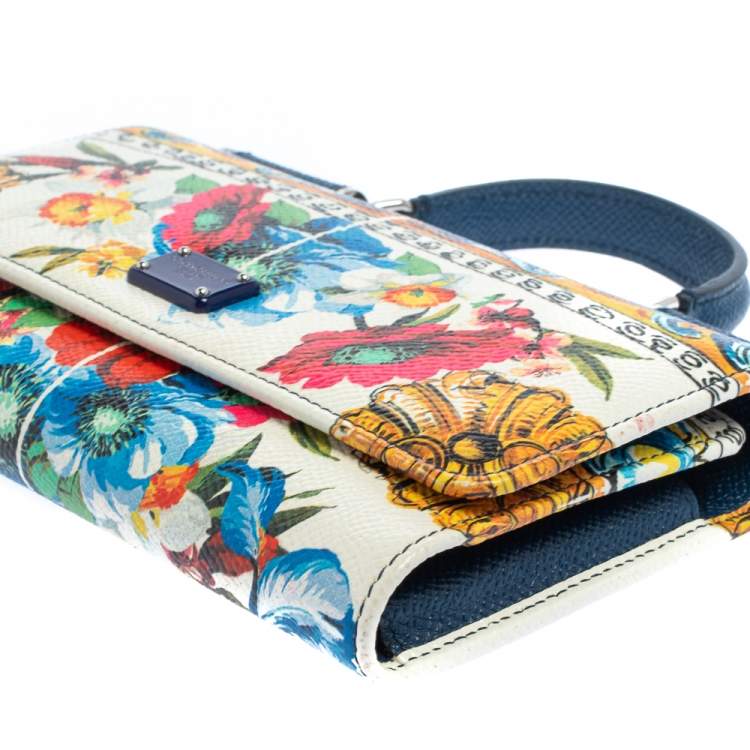 Pre Owned Dolce & Gabbana Multicolor Floral Print Leather Miss Sicily Von Wallet on Chain