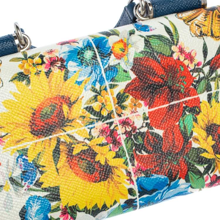 Pre Owned Dolce & Gabbana Multicolor Floral Print Leather Miss Sicily Von Wallet on Chain