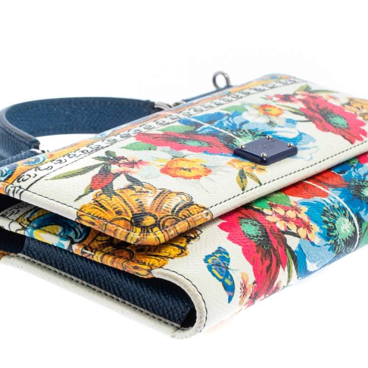 Pre Owned Dolce & Gabbana Multicolor Floral Print Leather Miss Sicily Von Wallet on Chain