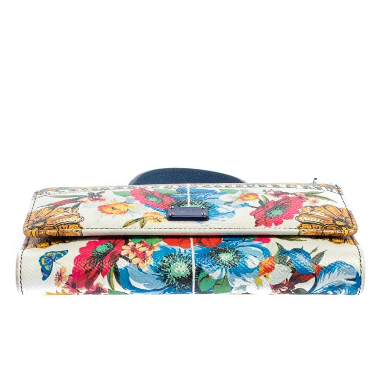 Pre Owned Dolce & Gabbana Multicolor Floral Print Leather Miss Sicily Von Wallet on Chain