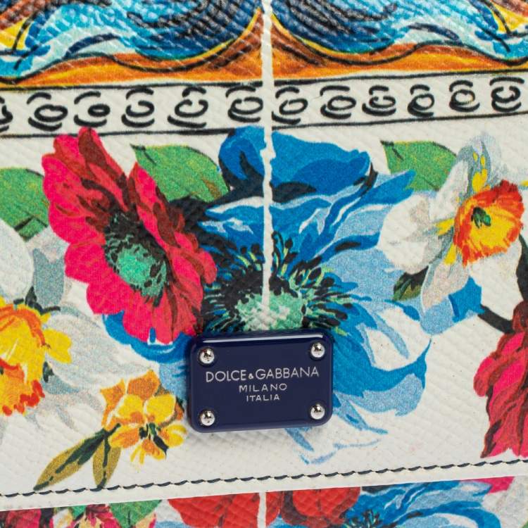 Pre Owned Dolce & Gabbana Multicolor Floral Print Leather Miss Sicily Von Wallet on Chain