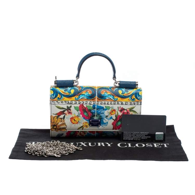 Pre Owned Dolce & Gabbana Multicolor Floral Print Leather Miss Sicily Von Wallet on Chain