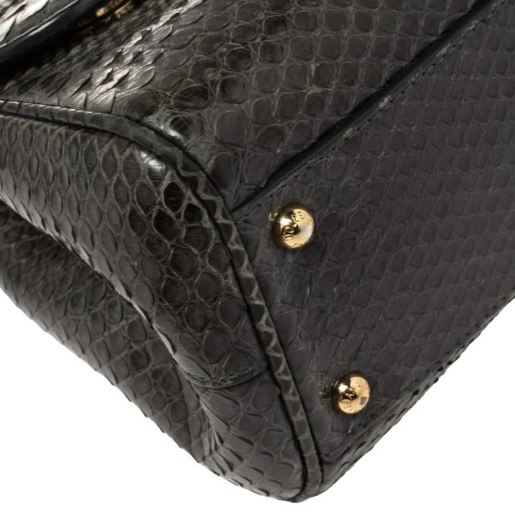 Pre Owned Dolce & Gabbana Deep Green Python Medium Miss Sicily Top Handle Bag