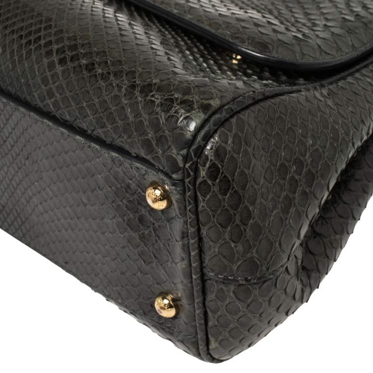 Pre Owned Dolce & Gabbana Deep Green Python Medium Miss Sicily Top Handle Bag