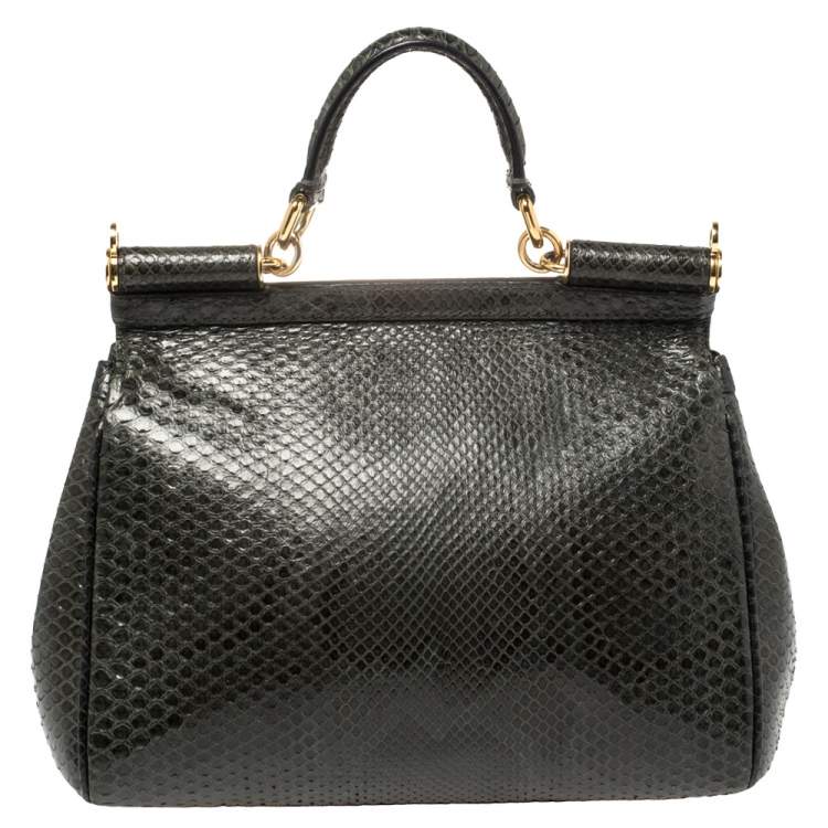 Pre Owned Dolce & Gabbana Deep Green Python Medium Miss Sicily Top Handle Bag