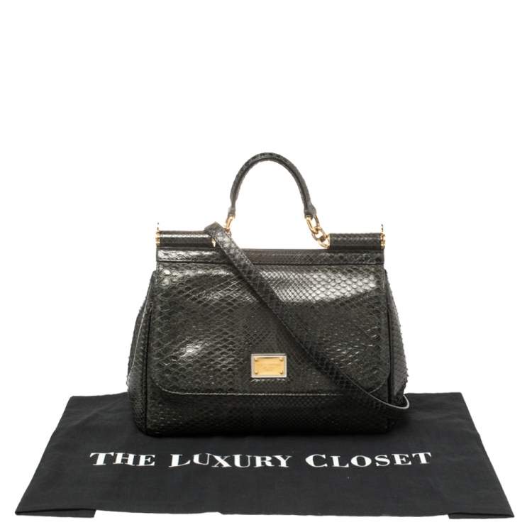 Pre Owned Dolce & Gabbana Deep Green Python Medium Miss Sicily Top Handle Bag