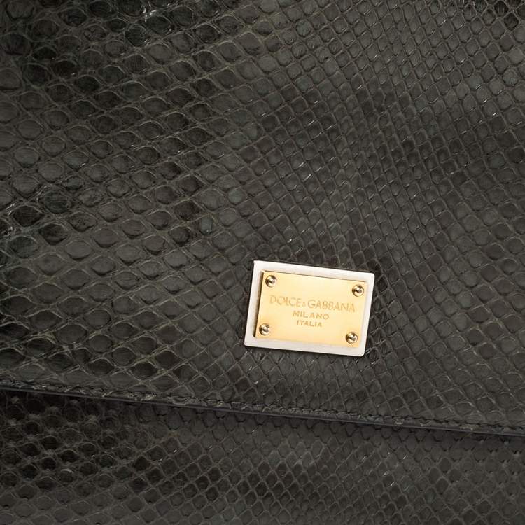 Pre Owned Dolce & Gabbana Deep Green Python Medium Miss Sicily Top Handle Bag