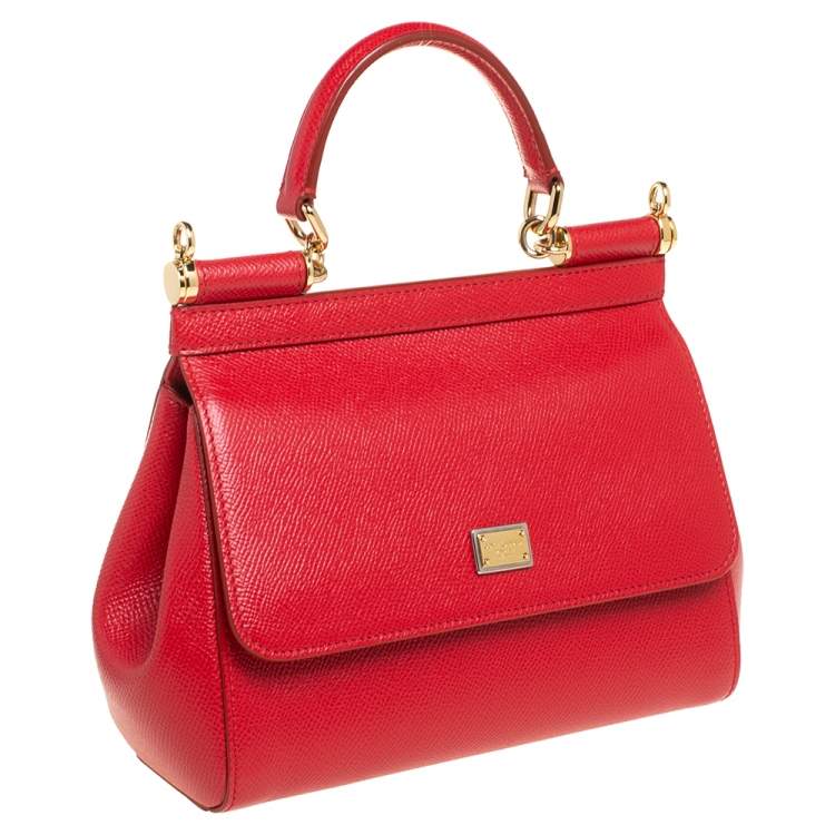 Pre Owned Dolce & Gabbana Red Leather Small Miss Sicily Top Handle Bag