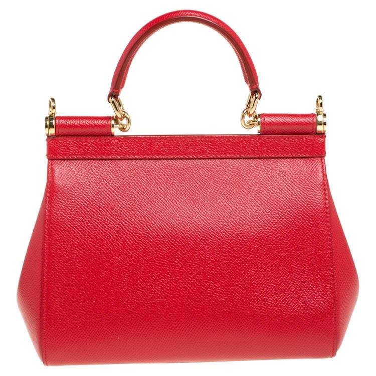 Pre Owned Dolce & Gabbana Red Leather Small Miss Sicily Top Handle Bag