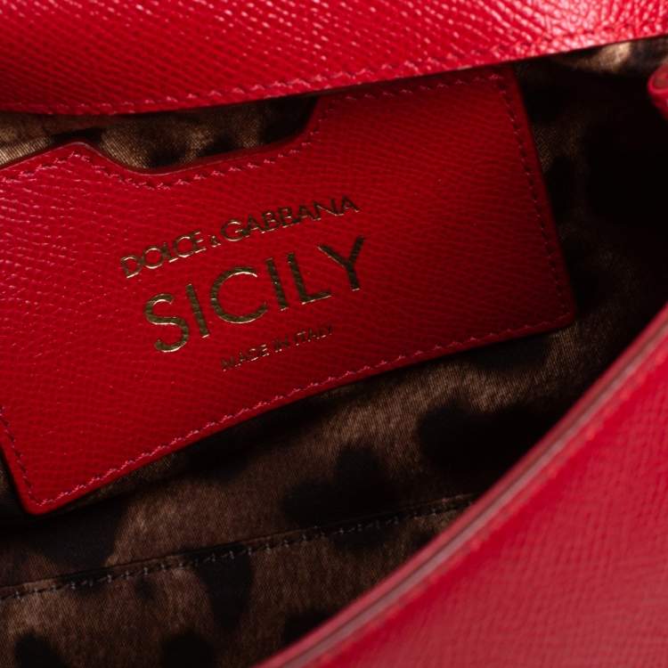 Pre Owned Dolce & Gabbana Red Leather Small Miss Sicily Top Handle Bag