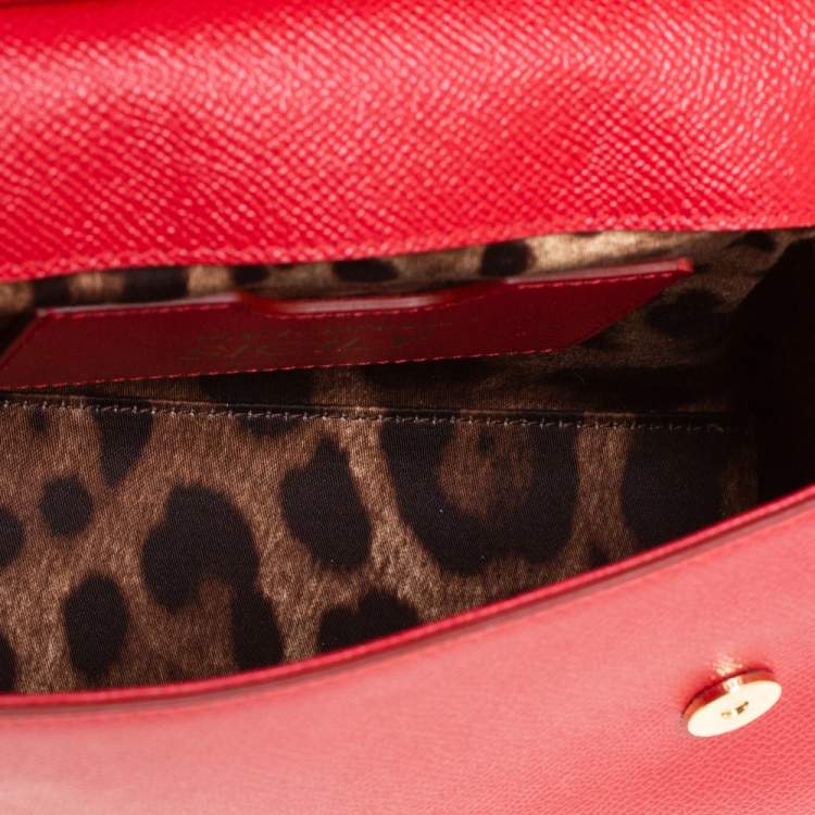 Pre Owned Dolce & Gabbana Red Leather Small Miss Sicily Top Handle Bag