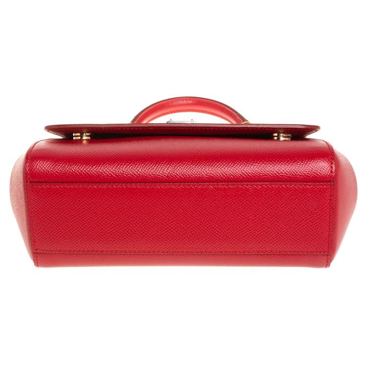 Pre Owned Dolce & Gabbana Red Leather Small Miss Sicily Top Handle Bag