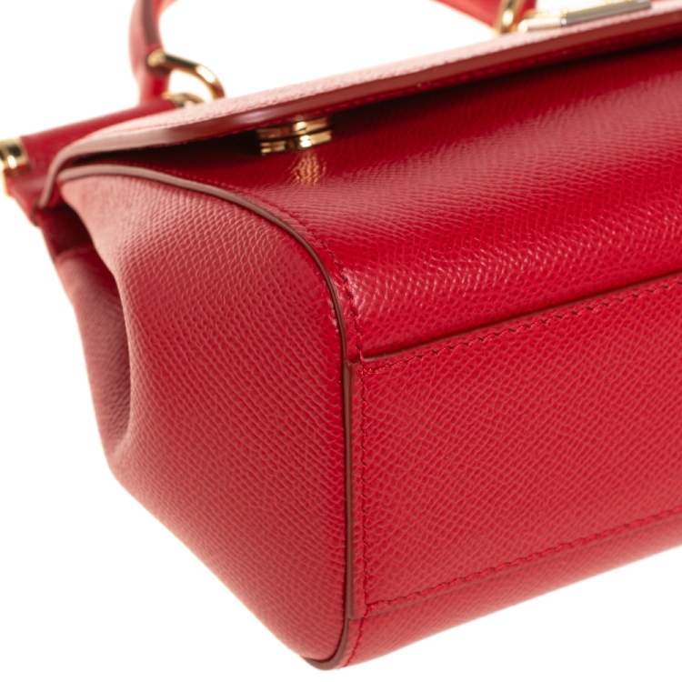 Pre Owned Dolce & Gabbana Red Leather Small Miss Sicily Top Handle Bag