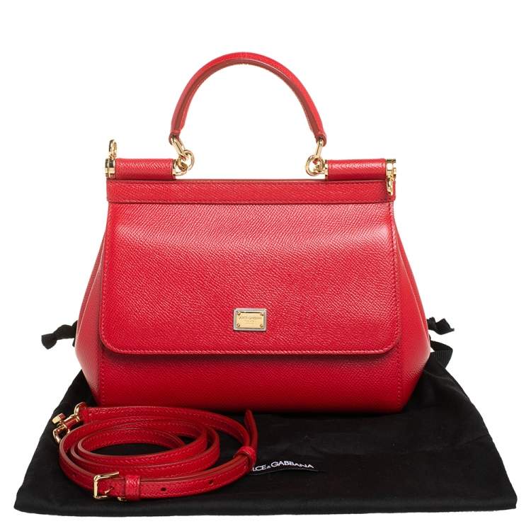 Pre Owned Dolce & Gabbana Red Leather Small Miss Sicily Top Handle Bag