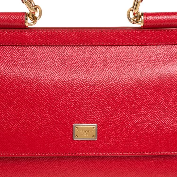 Pre Owned Dolce & Gabbana Red Leather Small Miss Sicily Top Handle Bag