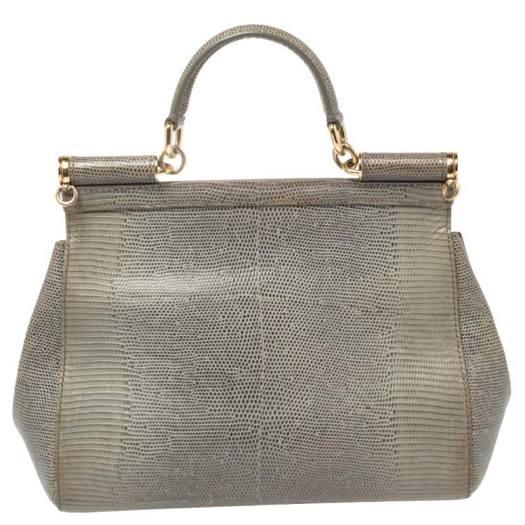 Pre Owned Dolce & Gabbana Avocado Green Lizard Embossed Leather Medium Miss Sicily Bag