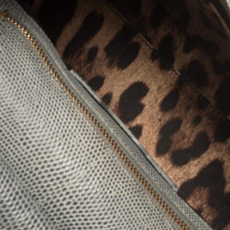 Pre Owned Dolce & Gabbana Avocado Green Lizard Embossed Leather Medium Miss Sicily Bag