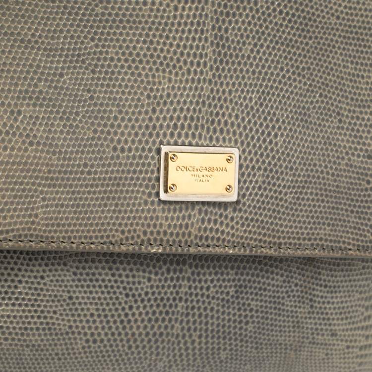 Pre Owned Dolce & Gabbana Avocado Green Lizard Embossed Leather Medium Miss Sicily Bag
