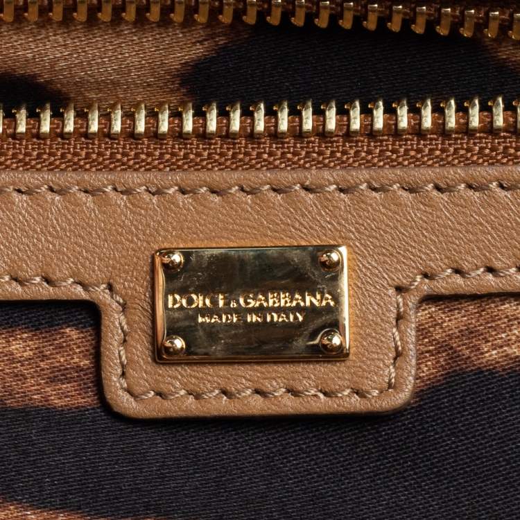 Pre Owned Dolce & Gabbana Tan/Brown Raffia and Leather Padlock Top Handle Bag