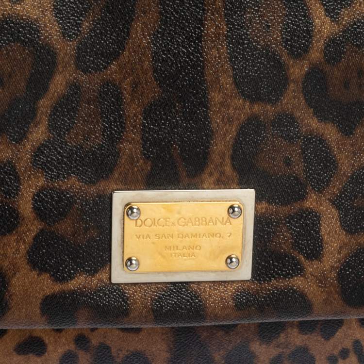 Pre Owned Dolce & Gabbana Black/Brown Leopard Print Coated Canvas and Leather Large Miss Sicily Top Handle Bag