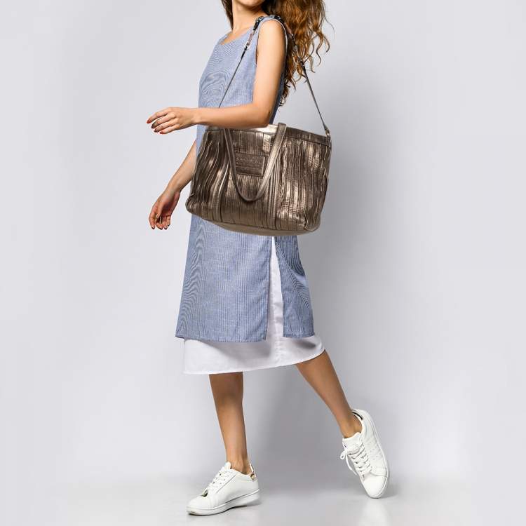 Pre Owned Dolce and Gabbana Metallic Pleated  Leather Miss Bye Bye Tote