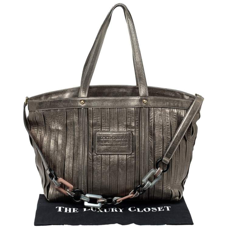 Pre Owned Dolce and Gabbana Metallic Pleated  Leather Miss Bye Bye Tote