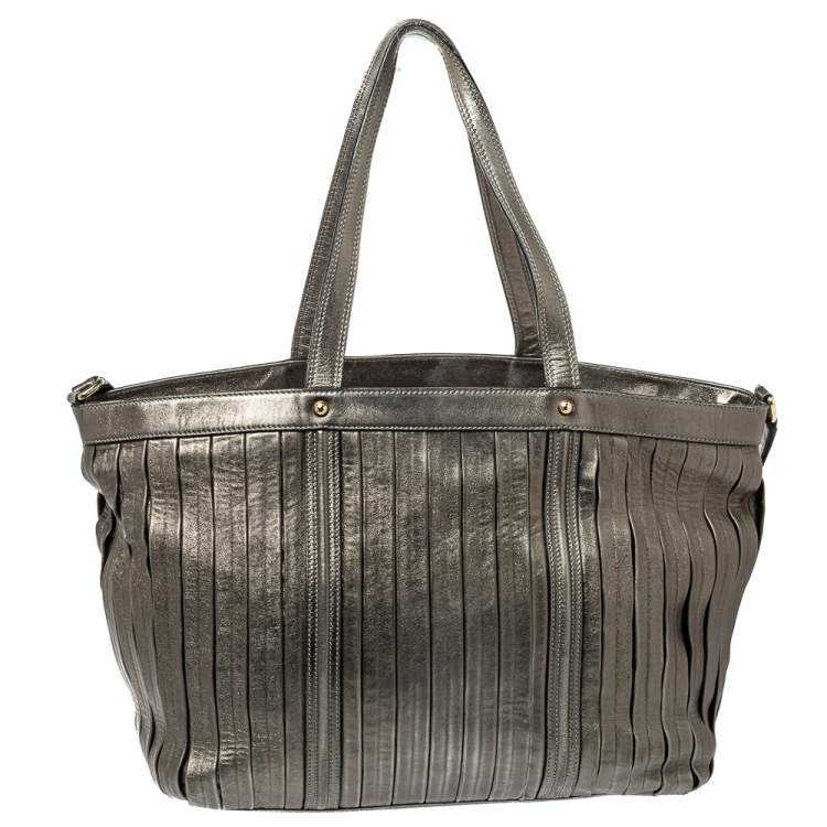 Pre Owned Dolce and Gabbana Metallic Pleated  Leather Miss Bye Bye Tote