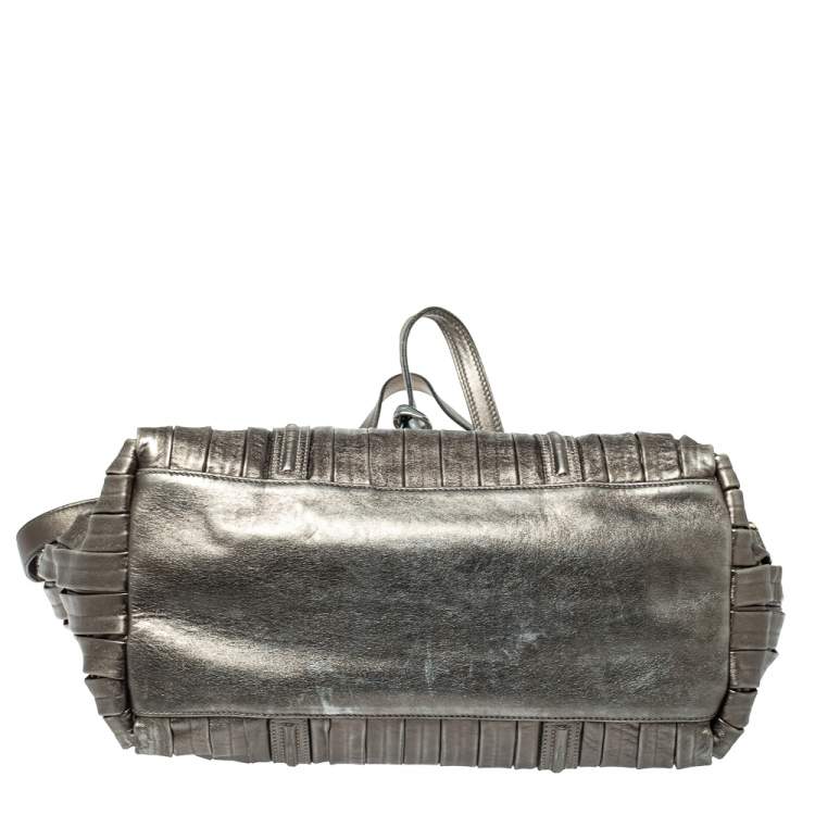 Pre Owned Dolce and Gabbana Metallic Pleated  Leather Miss Bye Bye Tote