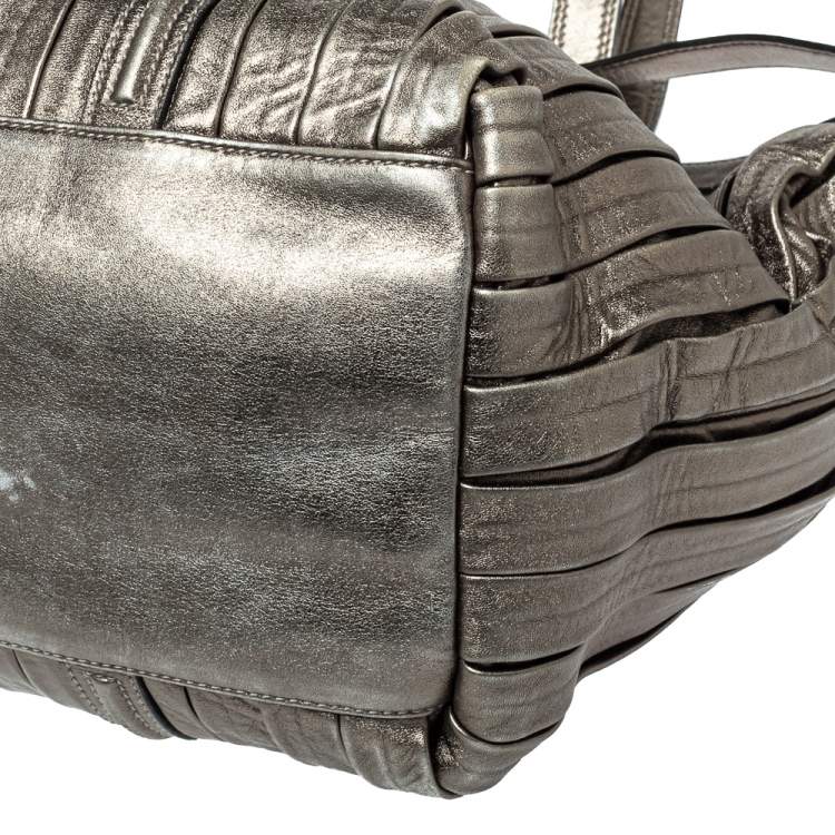 Pre Owned Dolce and Gabbana Metallic Pleated  Leather Miss Bye Bye Tote
