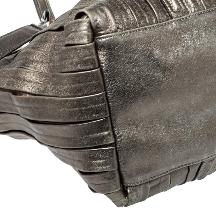 Pre Owned Dolce and Gabbana Metallic Pleated  Leather Miss Bye Bye Tote