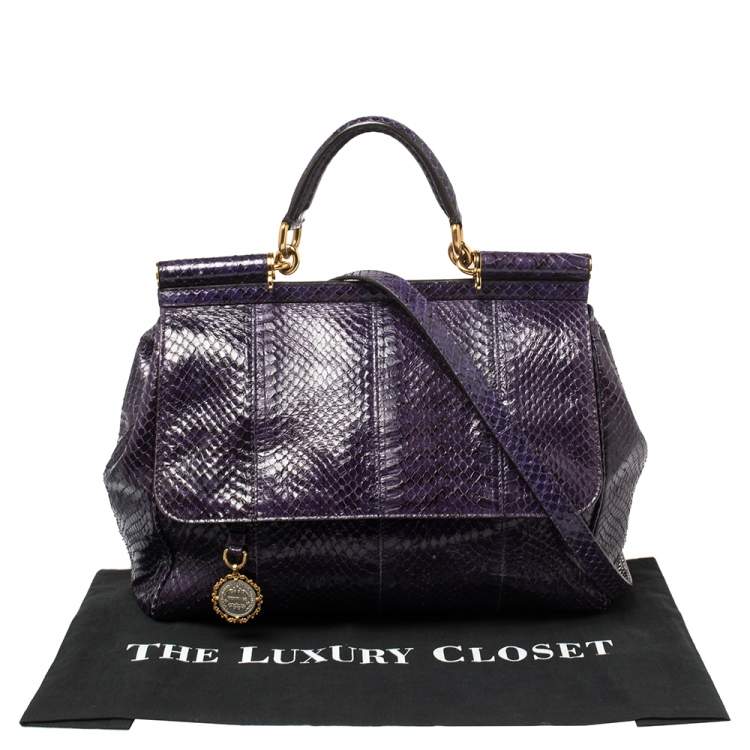 Pre Owned Dolce & Gabbana Purple Python Medium Heritage Miss Sicily Top Handle Bag