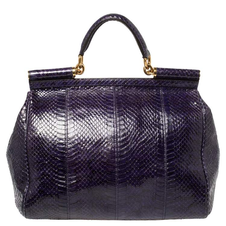 Pre Owned Dolce & Gabbana Purple Python Medium Heritage Miss Sicily Top Handle Bag
