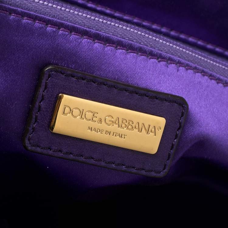 Pre Owned Dolce & Gabbana Purple Python Medium Heritage Miss Sicily Top Handle Bag