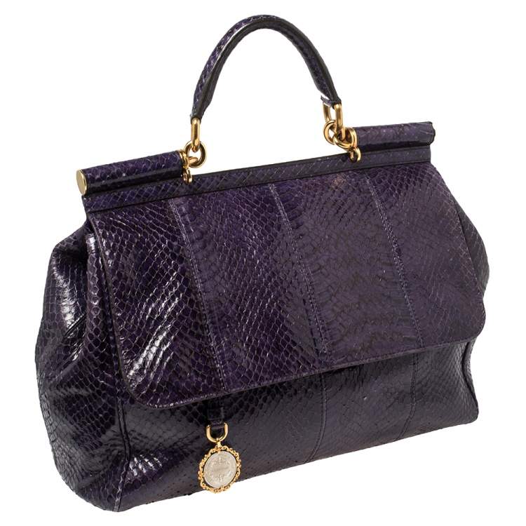 Pre Owned Dolce & Gabbana Purple Python Medium Heritage Miss Sicily Top Handle Bag