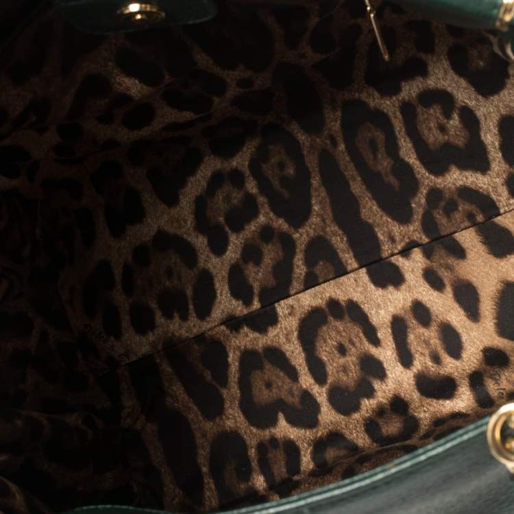 Pre Owned Dolce & Gabbana Dark Green Leather Large New Miss Sicily Top Handle Bag