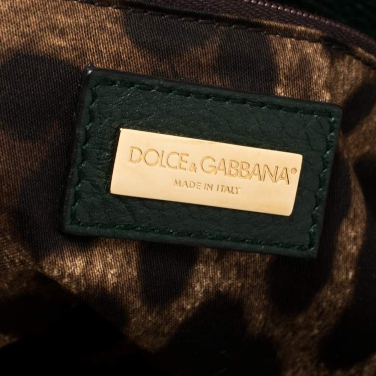 Pre Owned Dolce & Gabbana Dark Green Leather Large New Miss Sicily Top Handle Bag