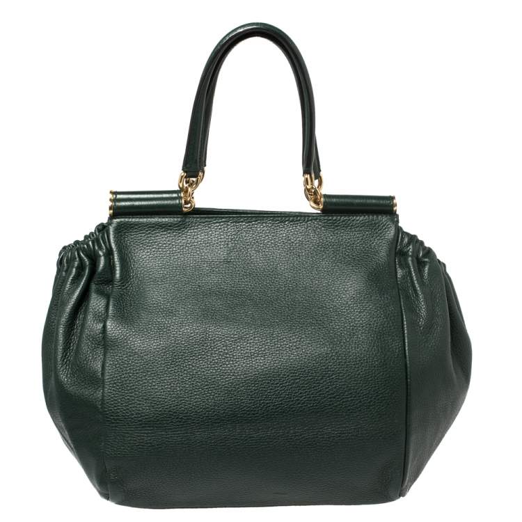 Pre Owned Dolce & Gabbana Dark Green Leather Large New Miss Sicily Top Handle Bag