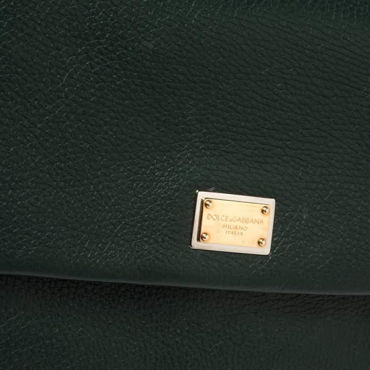 Pre Owned Dolce & Gabbana Dark Green Leather Large New Miss Sicily Top Handle Bag