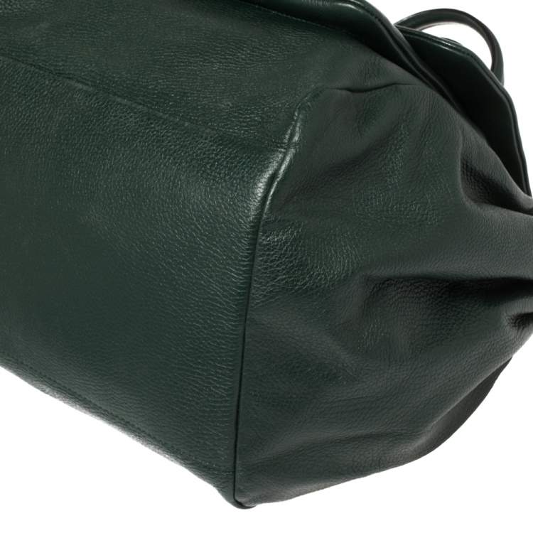 Pre Owned Dolce & Gabbana Dark Green Leather Large New Miss Sicily Top Handle Bag