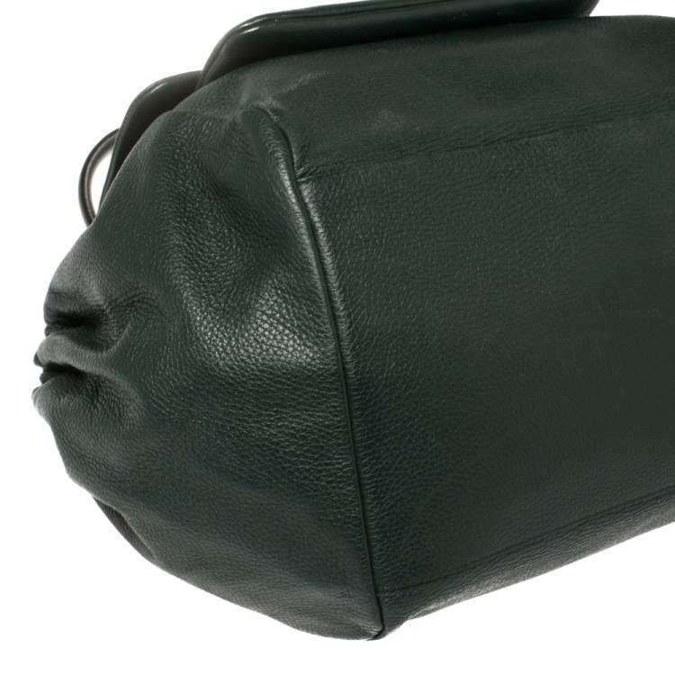 Pre Owned Dolce & Gabbana Dark Green Leather Large New Miss Sicily Top Handle Bag